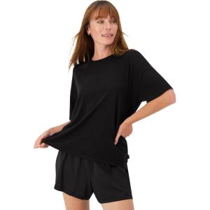 Hanes womens Originals 2 Piece Lounge Set, Comfywear Supersoft Boxy T-shirt & Sleep Shorts Loungewear Set(Black/Black)