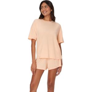 Hanes womens Originals 2 Piece Lounge Set, Comfywear Supersoft Boxy T-shirt & Sleep Shorts Loungewear Set(Mellow Peach/Mellow Peach)