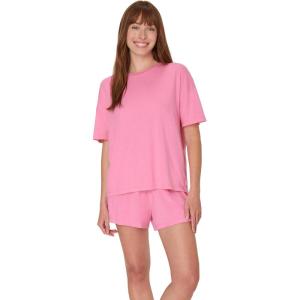 Hanes womens Originals 2 Piece Lounge Set, Comfywear Supersoft Boxy T-shirt & Sleep Shorts Loungewear Set(Parrot Pink/Parrot Pink)