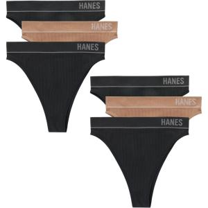 Hanes womens Originals Seamless Rib Hi-rise Cheeky Panties Pack, Assorted Colors, 6-packBriefs(4 Black/2 Deep Glow)