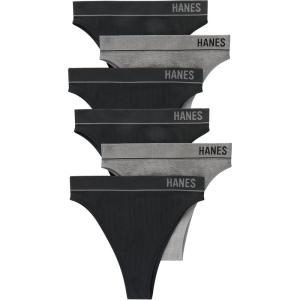 Hanes womens Originals Seamless Rib Hi-rise Cheeky Panties Pack, Assorted Colors, 6-packBriefs(4 Black/2 Heritage Grey Marle)