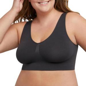 JUST MY SIZE Hanes Women’s Seamless Bralette, Pure Comfort Light Support Pullover Bra, Plus Sizes(Black)