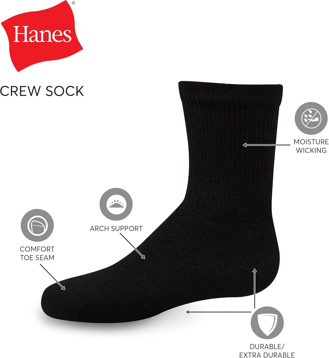 imageHanes Boys Socks Double Tough Cushioned Crew Socks 12pair PacksBlack