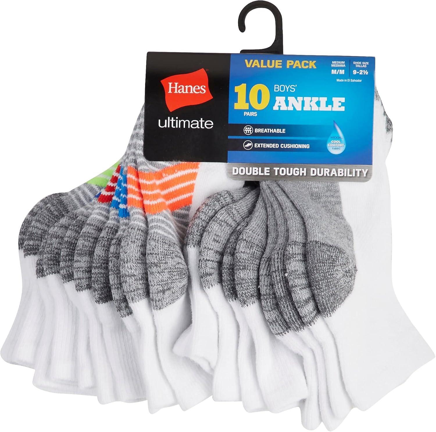 imageHanes Boys Ultimate Ankle And No Show Performance Sport Socks 10pair Packs Fashionlinersocks WhiteGrey Bottom Medium US