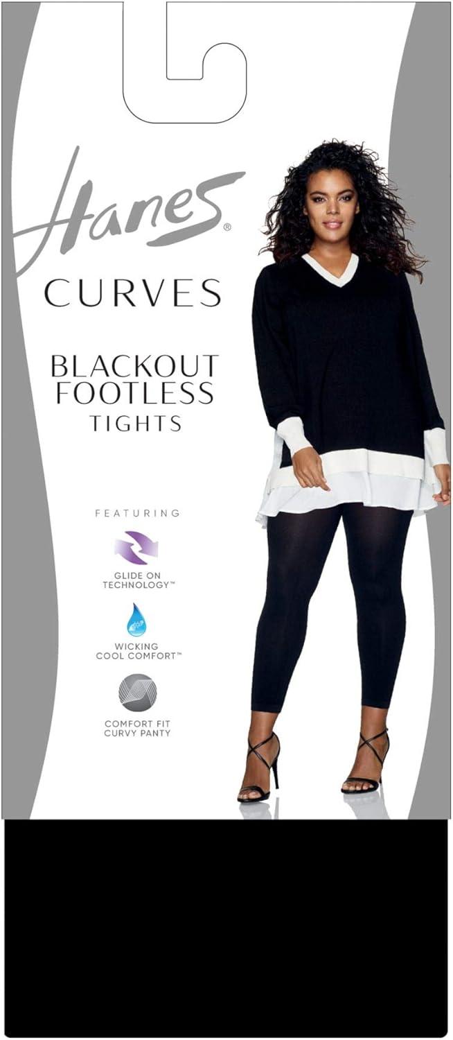 imageHanes Curves Womens Plus Size Glide on Technology Wicking Cool Comfort Footless TightsBlack