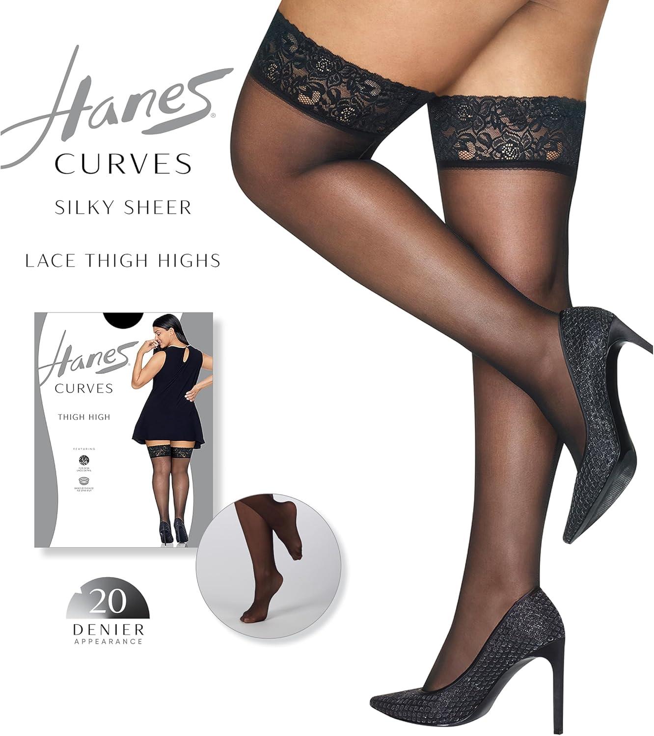 imageHanes Curves Womens Plus Size Sheer Toe All Day Comfort Thigh Highs SheersNude