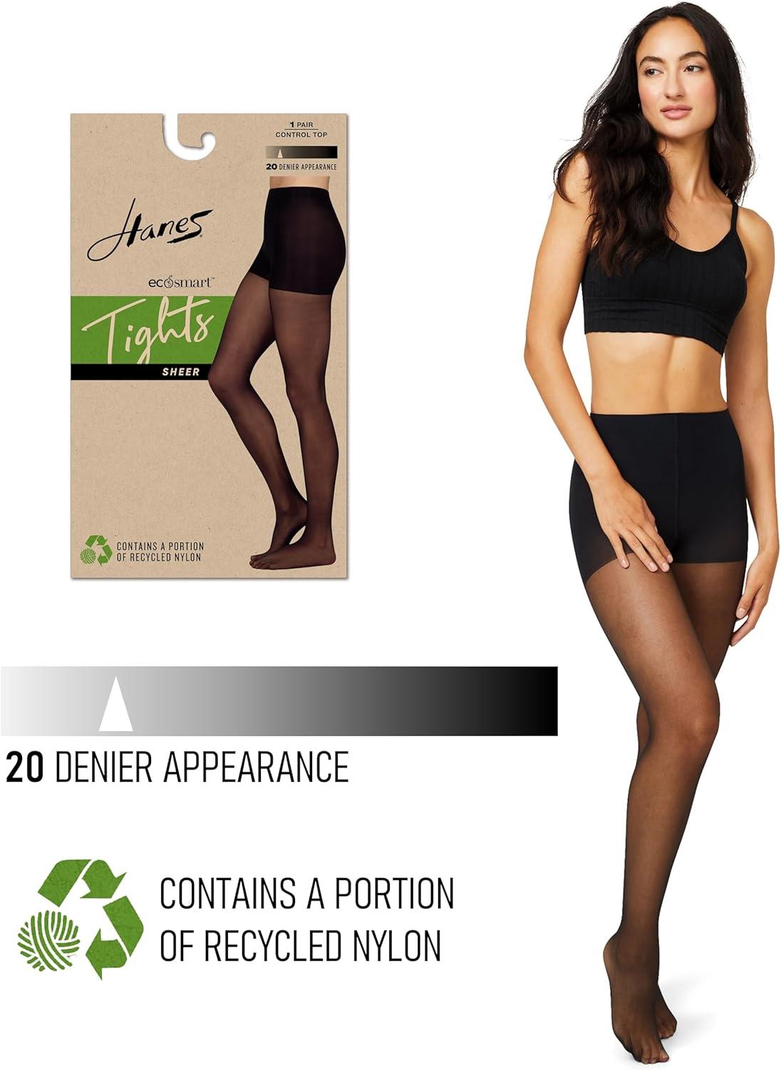 imageHanes EcoSmart Womens Control Top Sheer Toe TightsBlack
