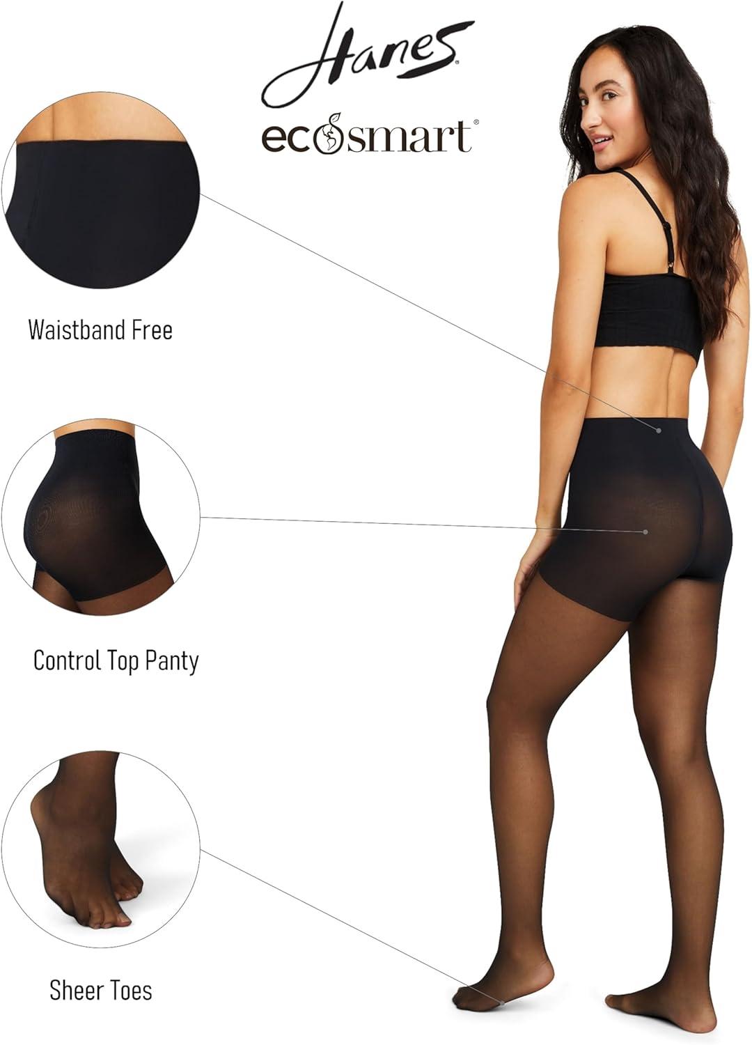 imageHanes EcoSmart Womens Control Top Sheer Toe TightsBlack