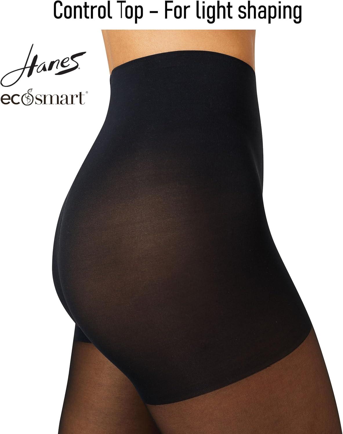 imageHanes EcoSmart Womens Control Top Sheer Toe TightsBlack
