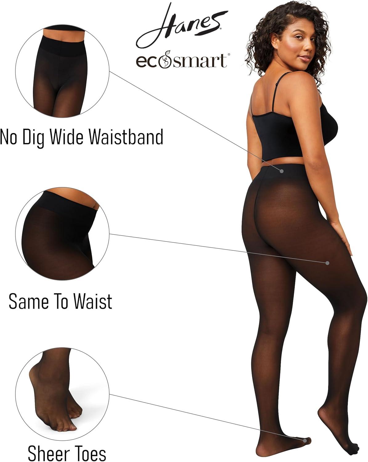 imageHanes EcoSmart Womens Opaque Tights Same to Waist Sheer Toe Black