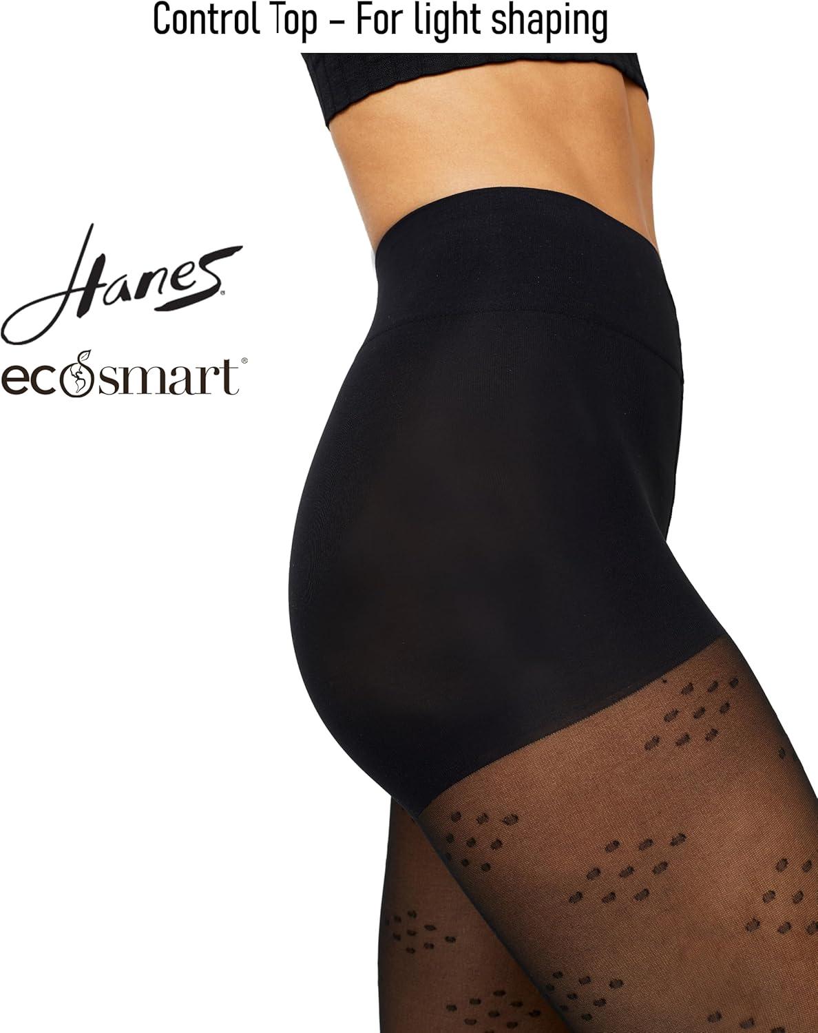 imageHanes EcoSmart Womens Sheer Fashion Diamond Dot Control Top Sheer Toe TightsBlack