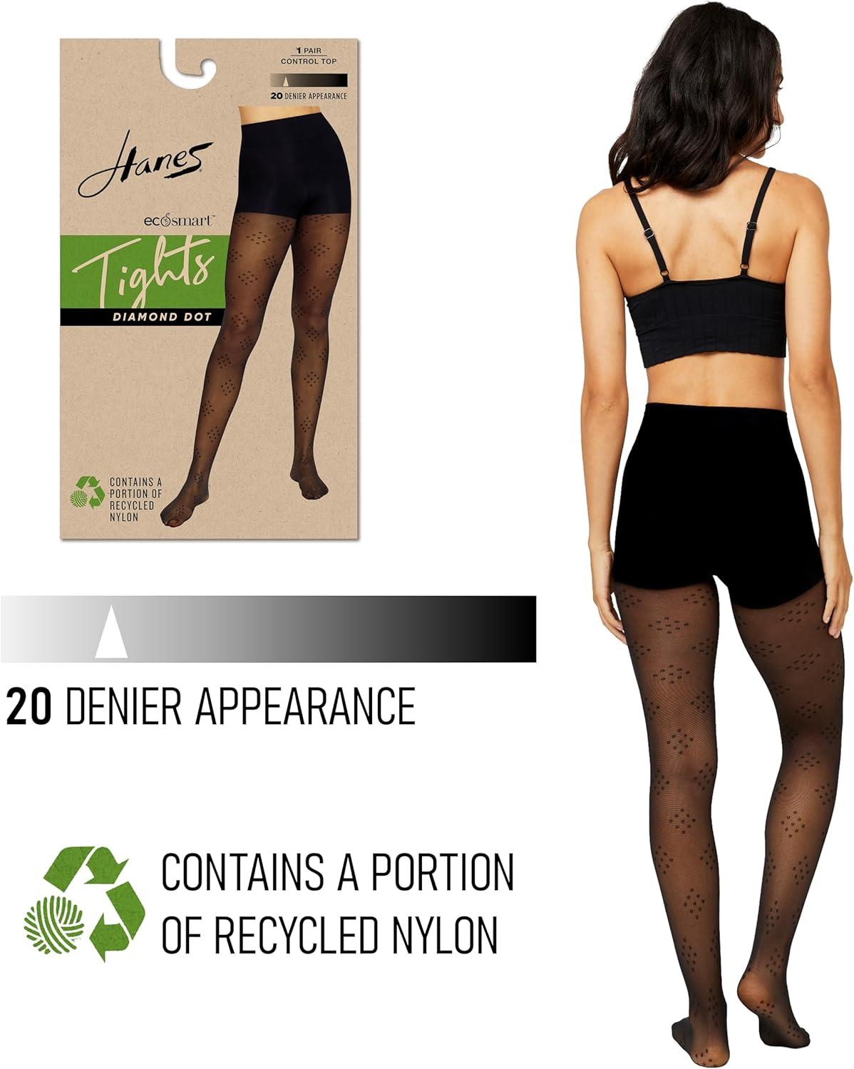imageHanes EcoSmart Womens Sheer Fashion Diamond Dot Control Top Sheer Toe TightsBlack