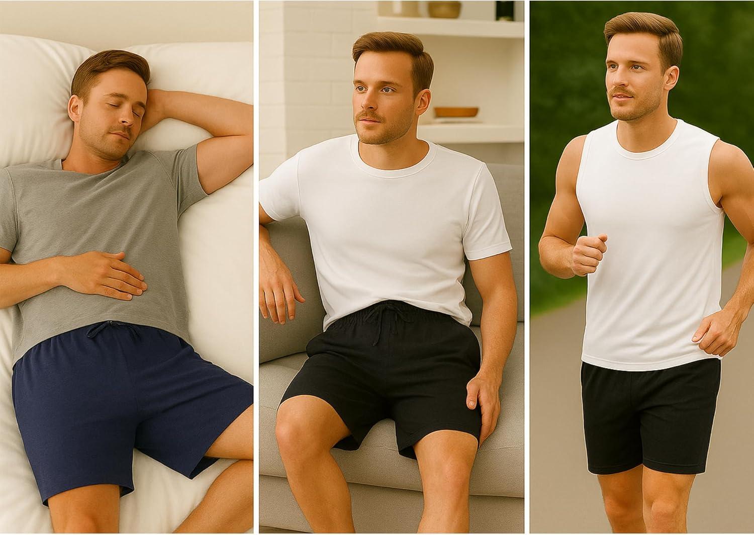 imageHanes Mens 2Pack Sleep Shorts Cotton Lounge Shorts 75quot Inseam Breathable Fit Elastic Waist Pantalones para Dormir 2PackBlackDark Blue