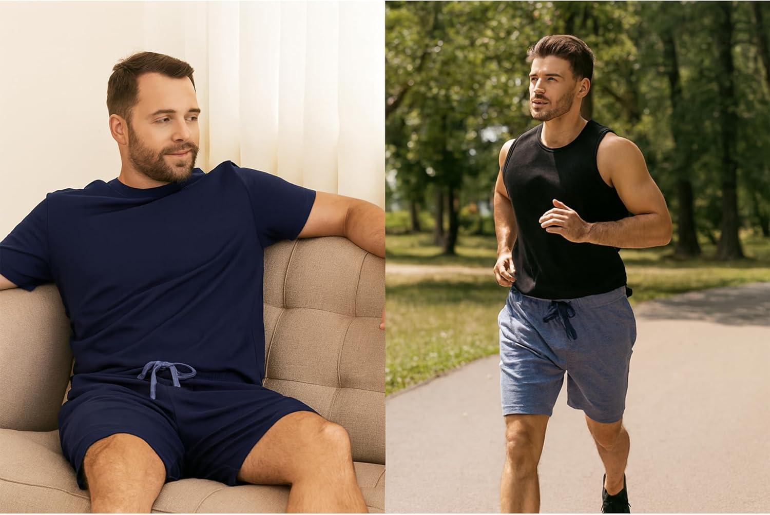 imageHanes Mens 2Pack Sleep Shorts Cotton Lounge Shorts 75quot Inseam Breathable Fit Elastic Waist Pantalones para Dormir 2PackBlueNavy