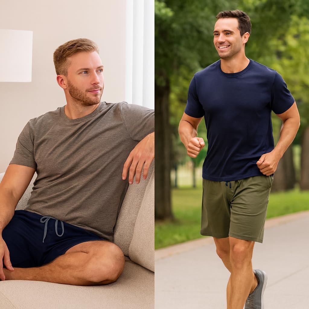 imageHanes Mens 2Pack Sleep Shorts Cotton Lounge Shorts 75quot Inseam Breathable Fit Elastic Waist Pantalones para Dormir 2PackDark GreenDark Blue