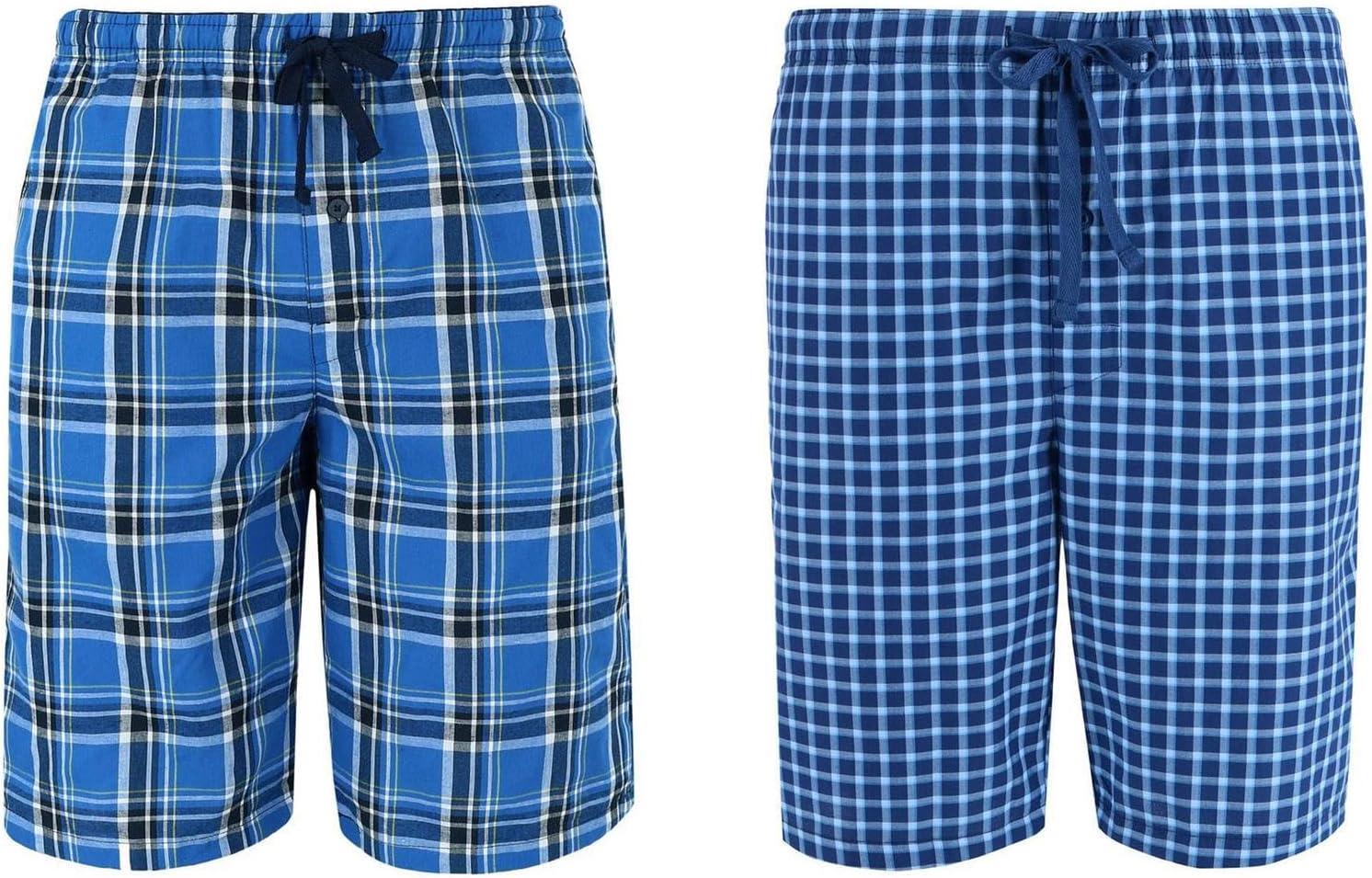 imageHanes Mens 2Pack Sleep Shorts Cotton Lounge Shorts 75quot Inseam Breathable Fit Elastic Waist Pantalones para Dormir 2PackGalapagos Blue and Navy Plaid