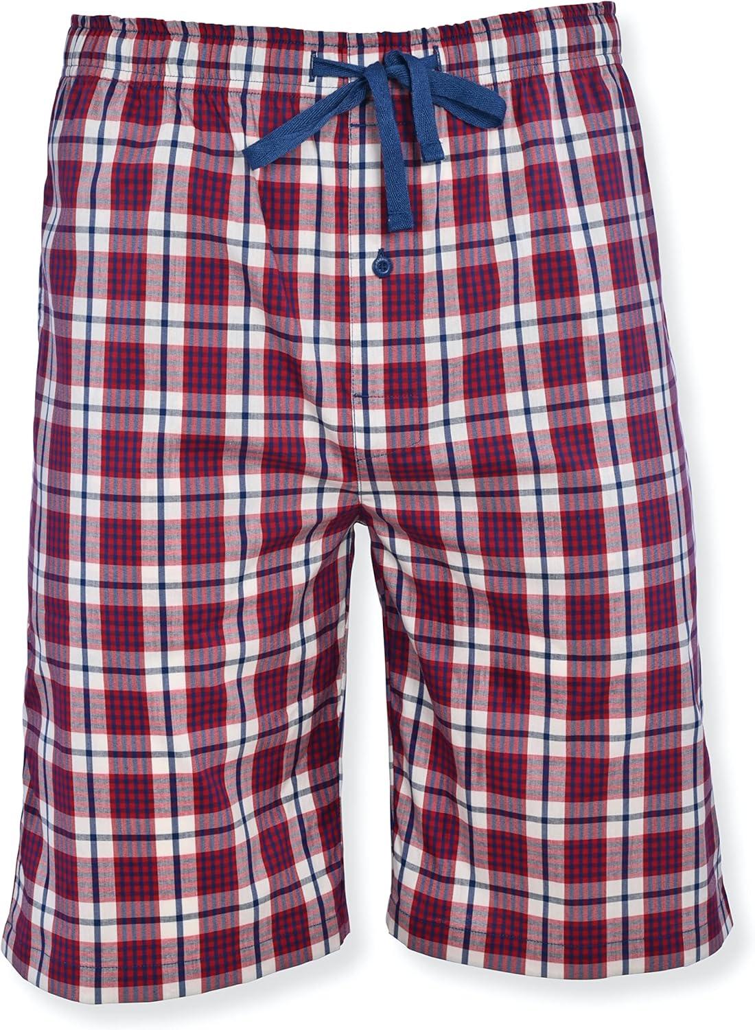 imageHanes Mens 2Pack Woven Pajama Shorts Lightweight Breathable Lounge Fit for Summer Pantalones Cortos para Hombre 2PackRedBlack