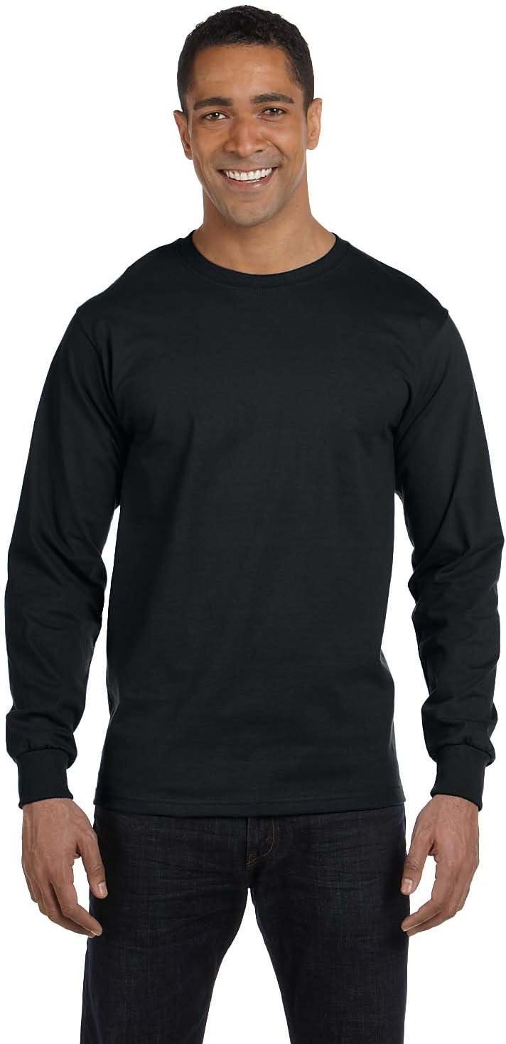 imageHanes Mens Essentials LongSleeve TShirt Crewneck Cotton TShirts for Men 2PackBlack 2 Pack