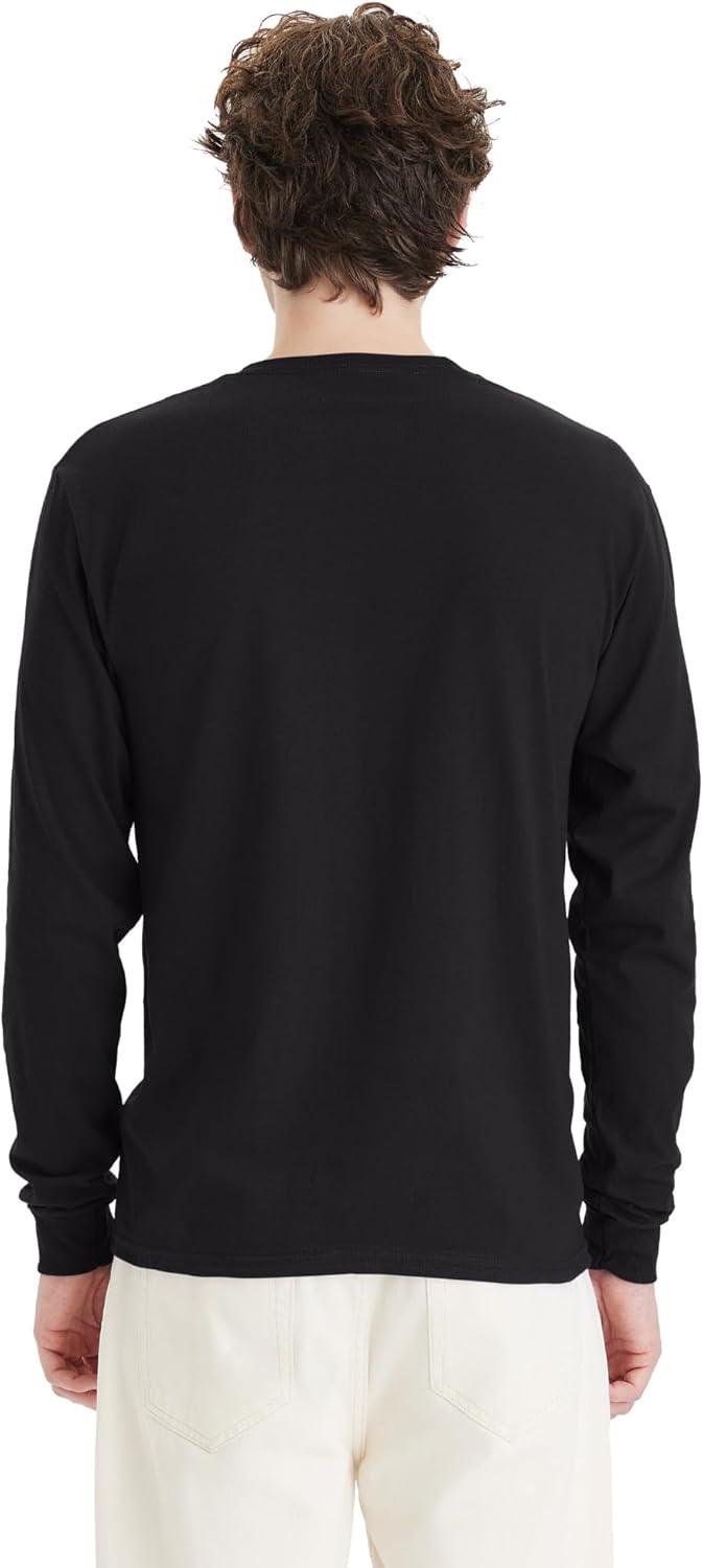 imageHanes Mens Essentials LongSleeve TShirt Crewneck Cotton TShirts for Men 2PackBlack 4 Pack