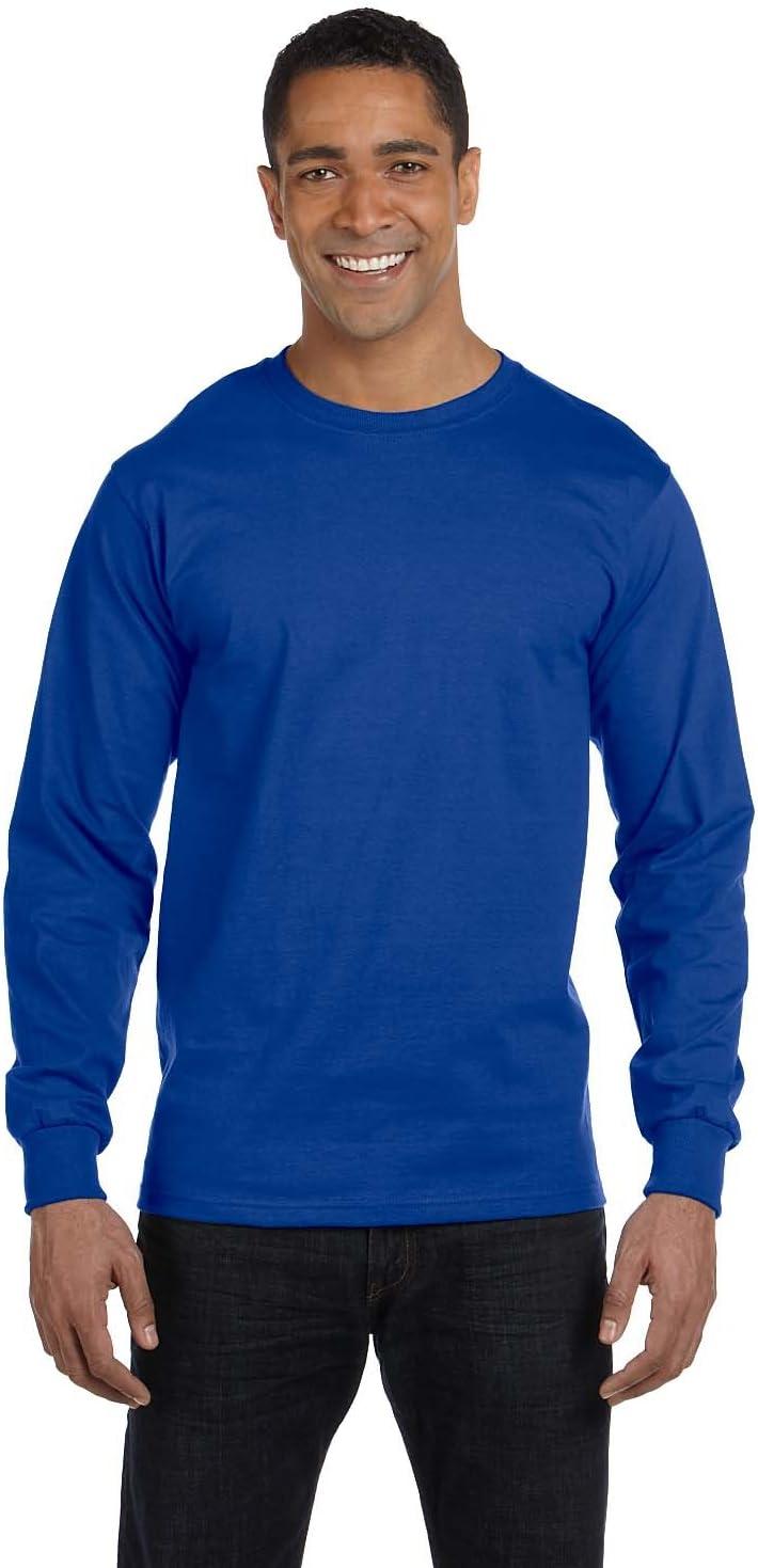 imageHanes Mens Essentials LongSleeve TShirt Crewneck Cotton TShirts for Men 2PackDeep Royal