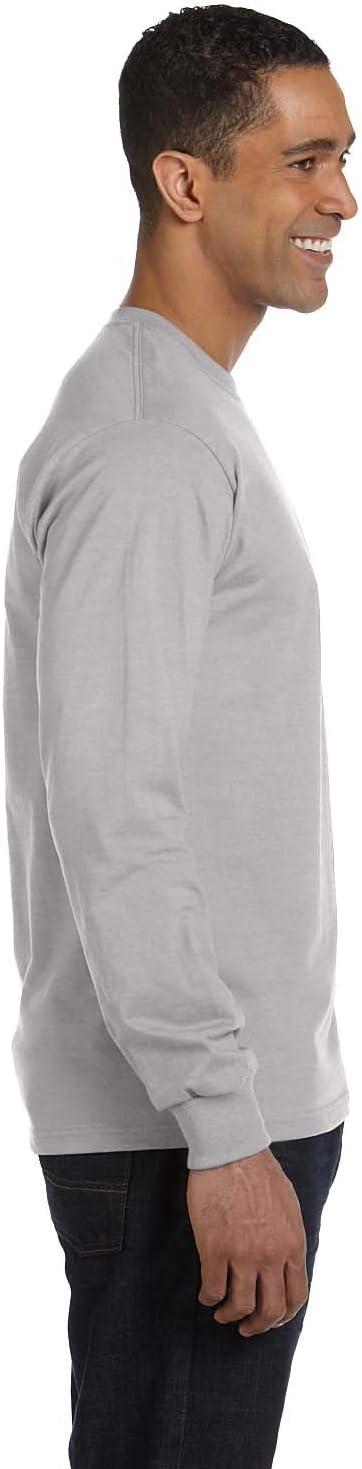 imageHanes Mens Essentials LongSleeve TShirt Crewneck Cotton TShirts for Men 2PackLight Steel 2 Pack