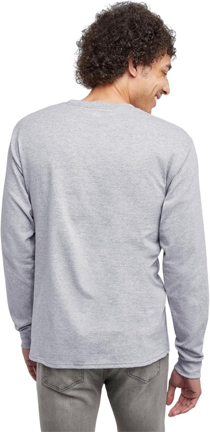 imageHanes Mens Essentials LongSleeve TShirt Crewneck Cotton TShirts for Men 2PackLight Steel 4 Pack