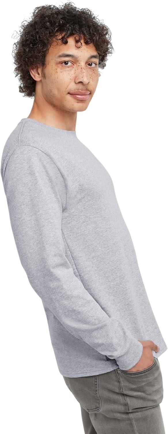 imageHanes Mens Essentials LongSleeve TShirt Crewneck Cotton TShirts for Men 2PackLight Steel 4 Pack