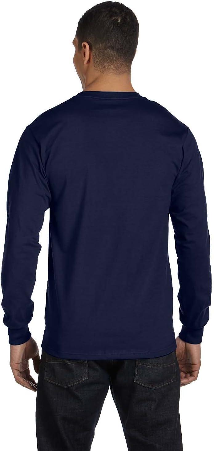 imageHanes Mens Essentials LongSleeve TShirt Crewneck Cotton TShirts for Men 2PackNavy 2 Pack