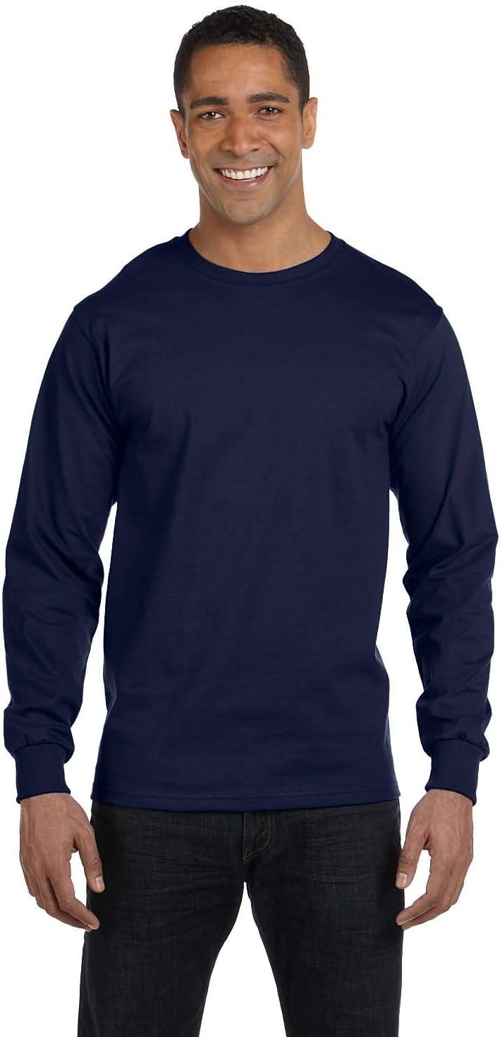 imageHanes Mens Essentials LongSleeve TShirt Crewneck Cotton TShirts for Men 2PackNavy 2 Pack