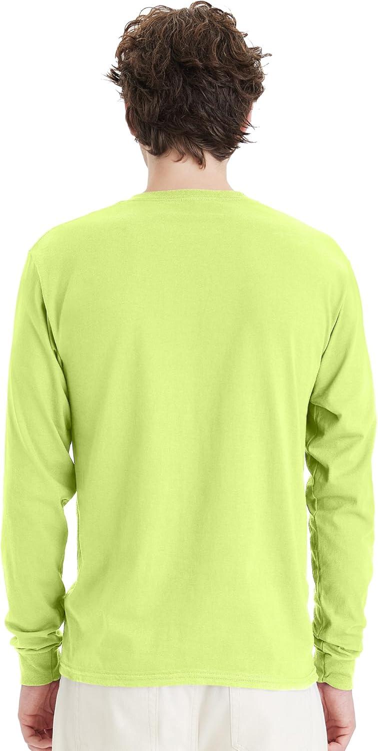 imageHanes Mens Essentials LongSleeve TShirt Crewneck Cotton TShirts for Men 2PackSafety Green 4 Pack