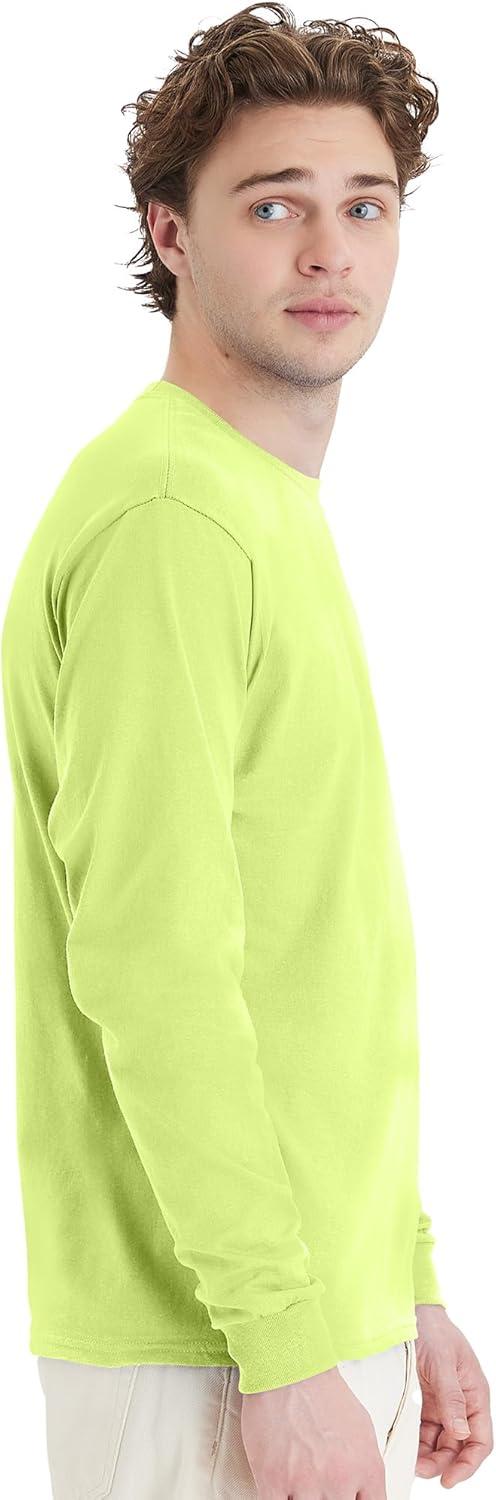 imageHanes Mens Essentials LongSleeve TShirt Crewneck Cotton TShirts for Men 2PackSafety Green 4 Pack