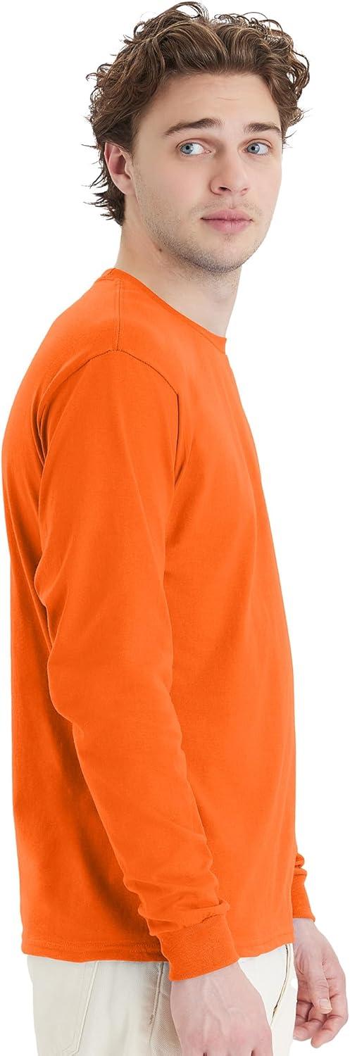 imageHanes Mens Essentials LongSleeve TShirt Crewneck Cotton TShirts for Men 2PackSafety Orange 4 Pack