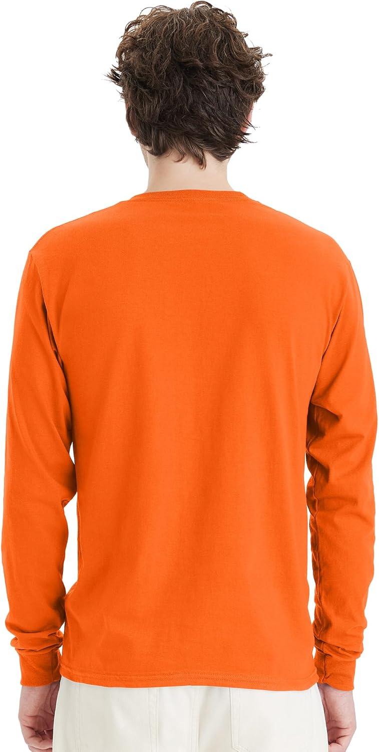 imageHanes Mens Essentials LongSleeve TShirt Crewneck Cotton TShirts for Men 2PackSafety Orange 4 Pack