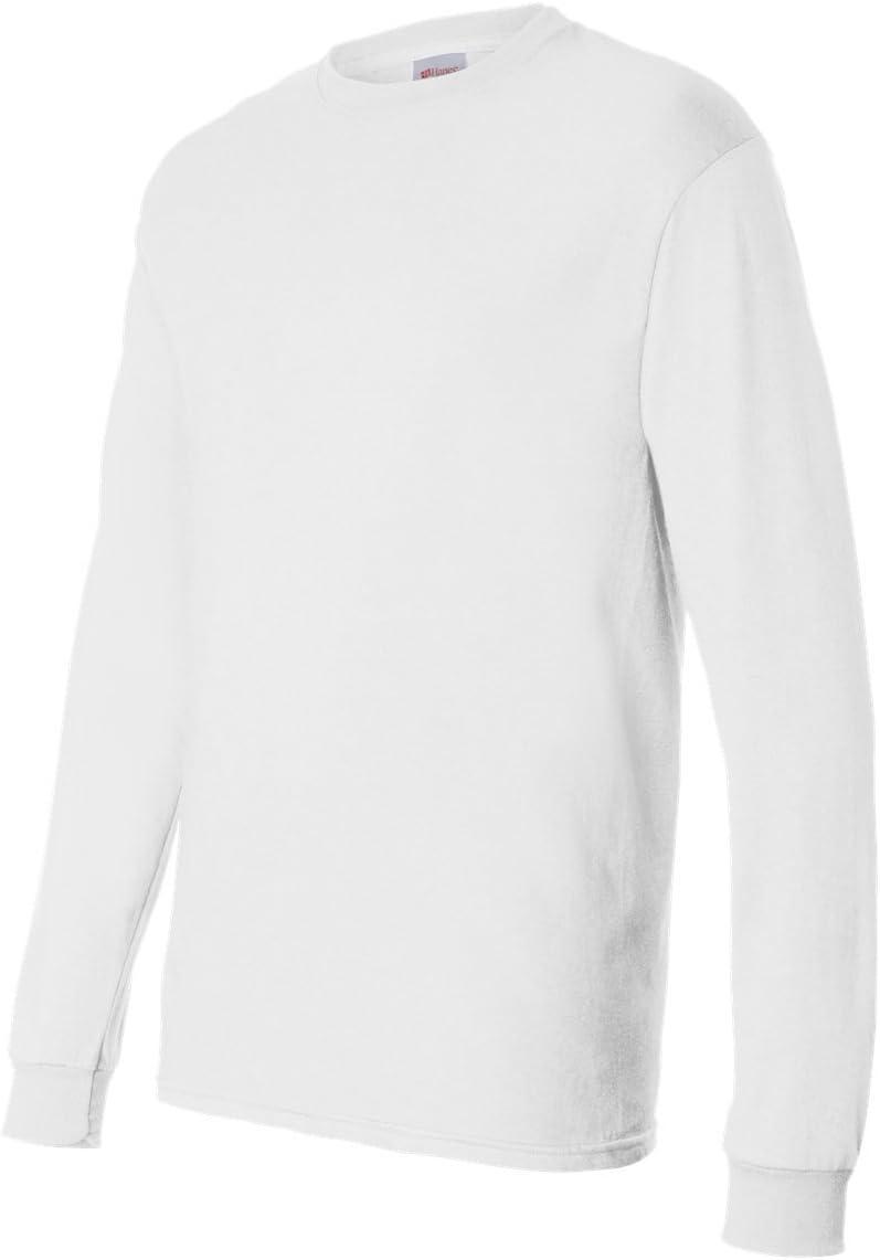 imageHanes Mens Essentials LongSleeve TShirt Crewneck Cotton TShirts for Men 2PackWhite 2 Pack