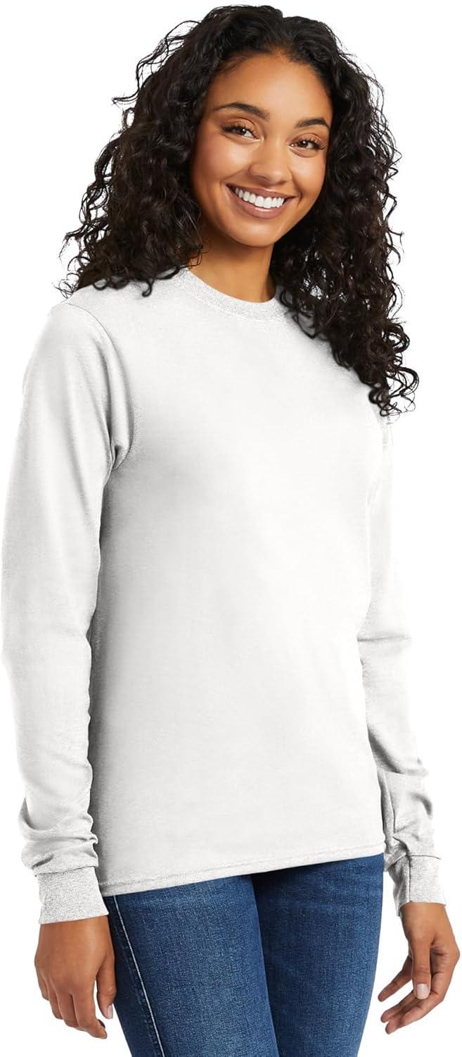 imageHanes Mens Essentials LongSleeve TShirt Crewneck Cotton TShirts for Men 2PackWhite 4 Pack