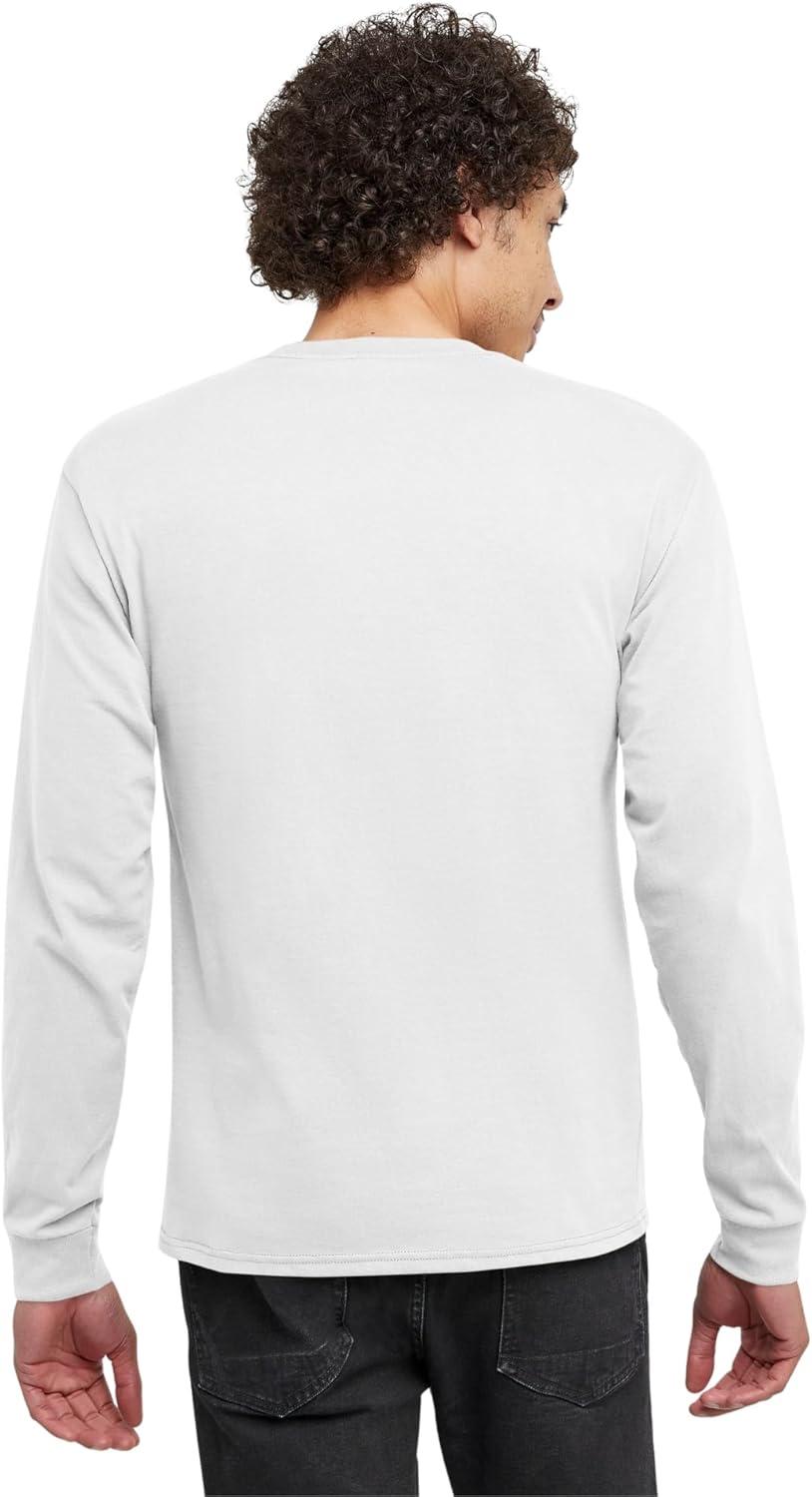 imageHanes Mens Essentials LongSleeve TShirt Crewneck Cotton TShirts for Men 2PackWhite 4 Pack