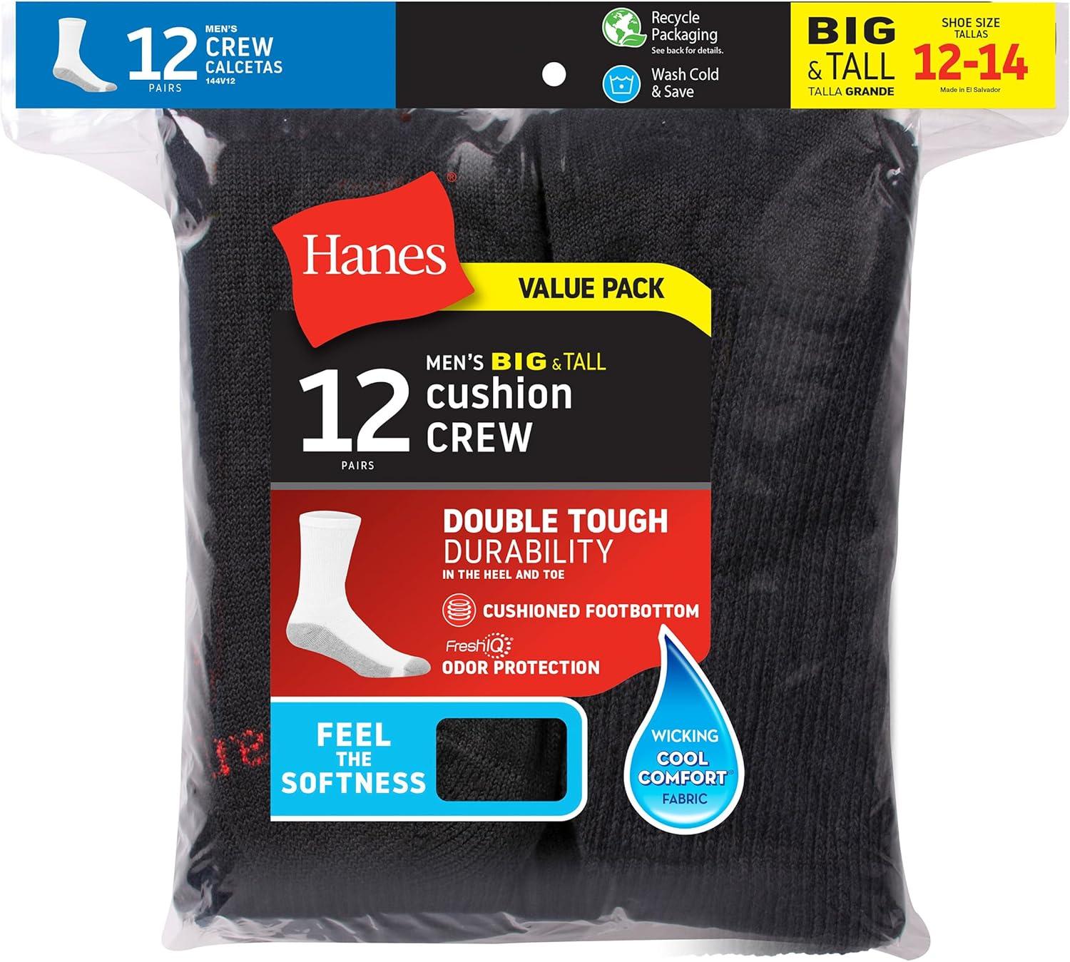 imageHanes Mens FreshIQ Crew 12 PackBlack 12 Pack