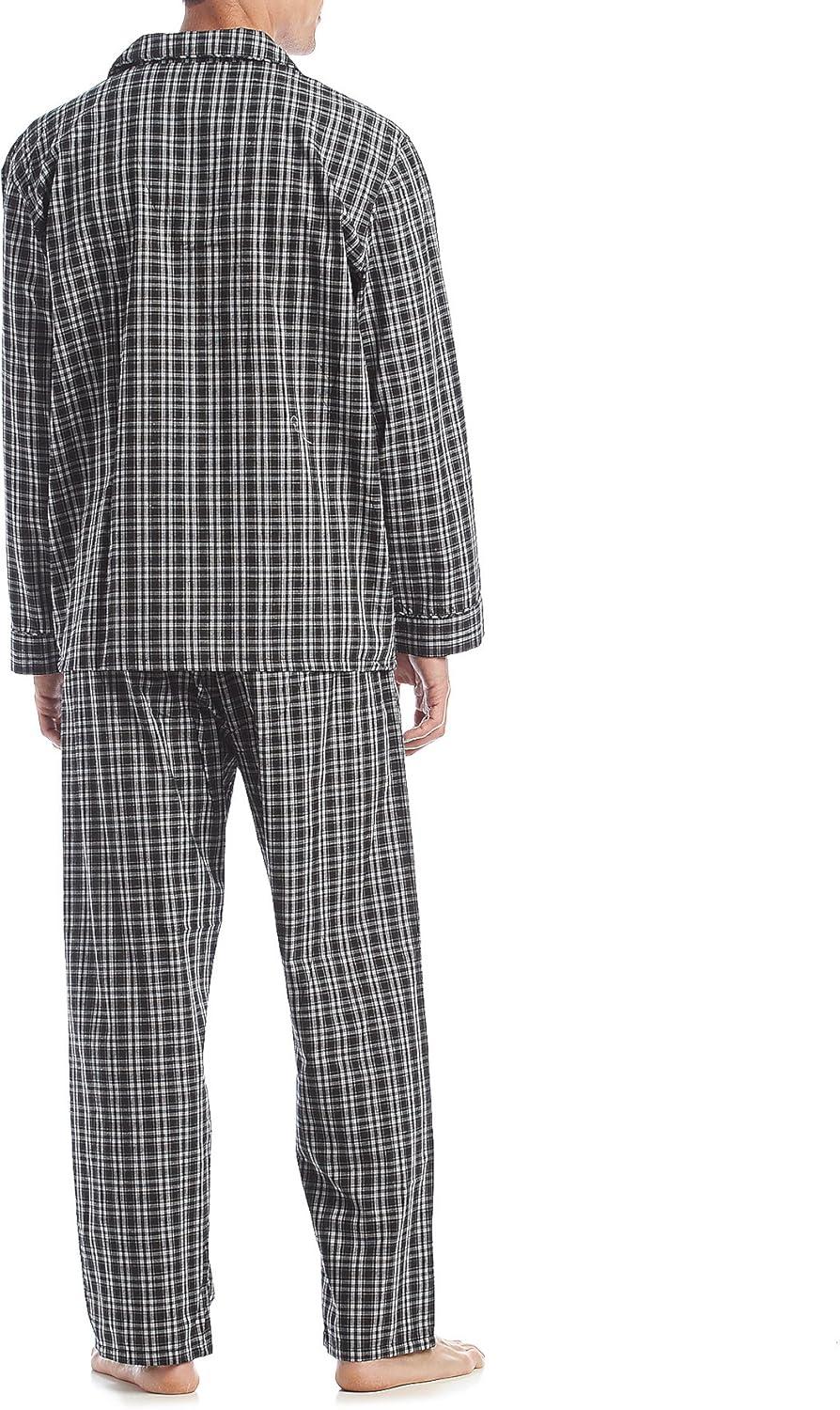 imageHanes Mens Long Sleeve Plain Weave Pajama SetBlack Plaid