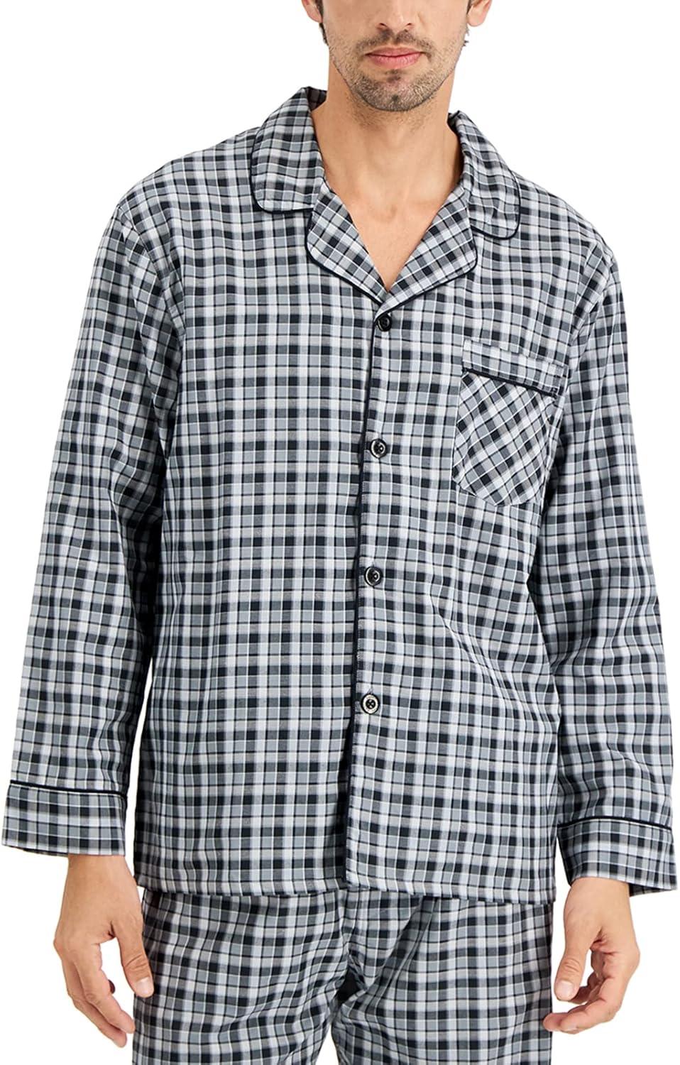 imageHanes Mens Long Sleeve Plain Weave Pajama SetBlackGrey Plaid