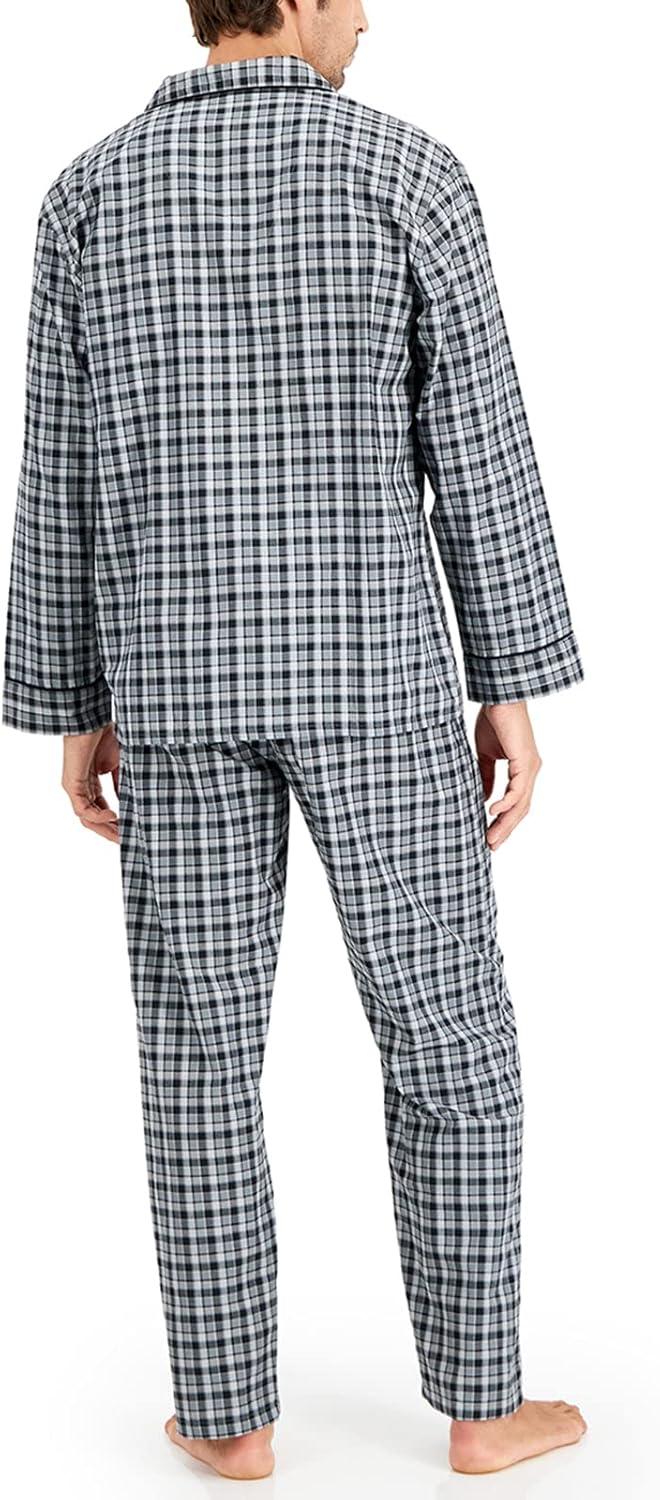 imageHanes Mens Long Sleeve Plain Weave Pajama SetBlackGrey Plaid