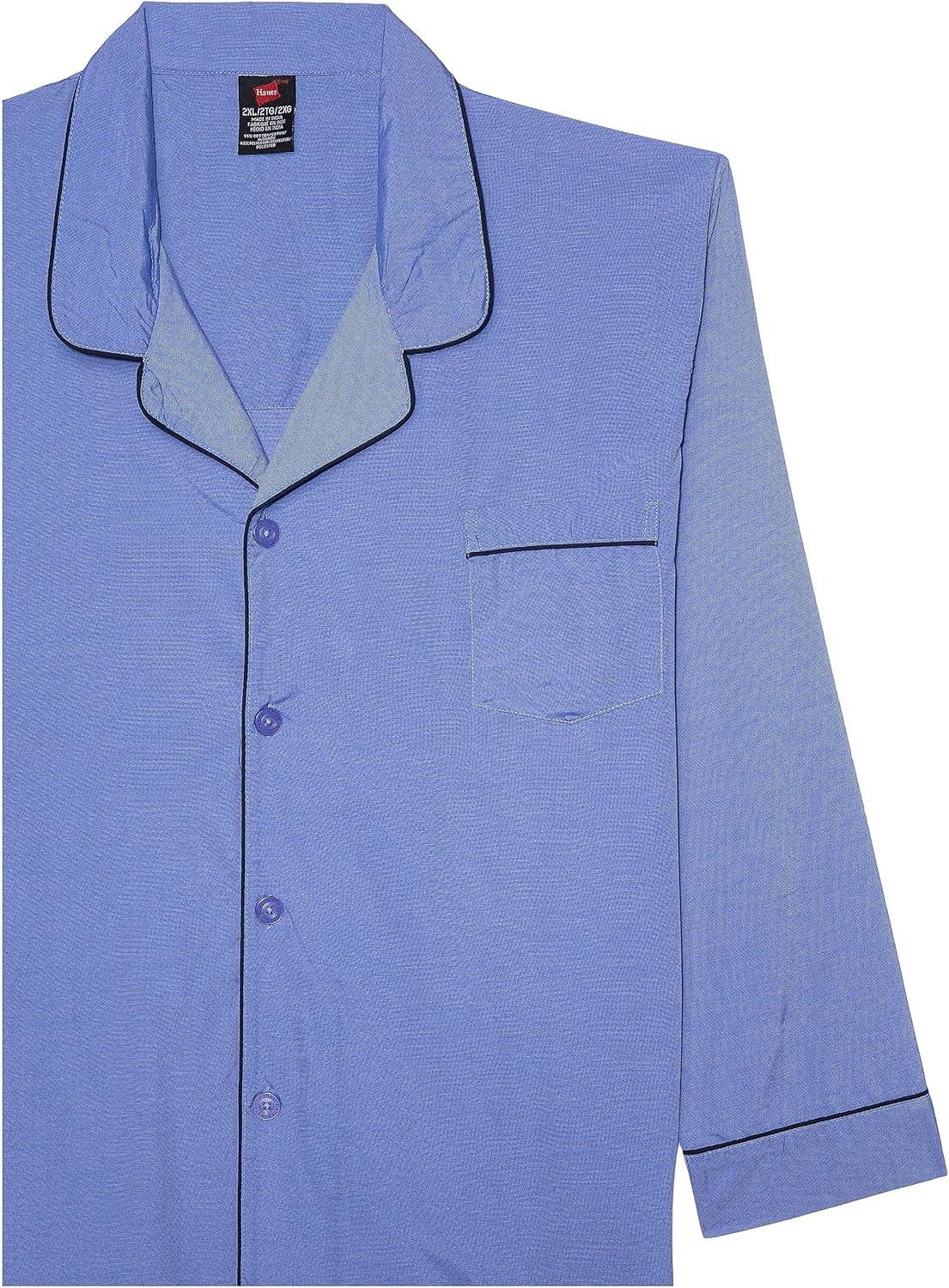 imageHanes Mens Long Sleeve Plain Weave Pajama SetBlue