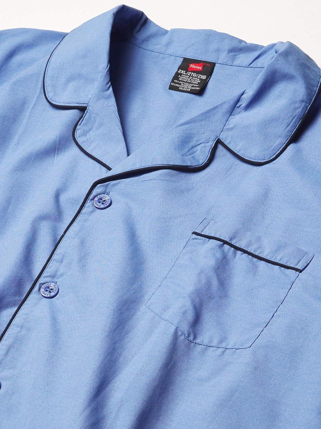 imageHanes Mens Long Sleeve Plain Weave Pajama SetBlue