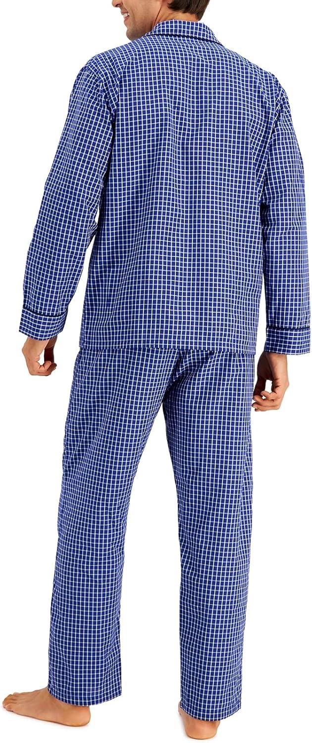 imageHanes Mens Long Sleeve Plain Weave Pajama SetBlue Checkered