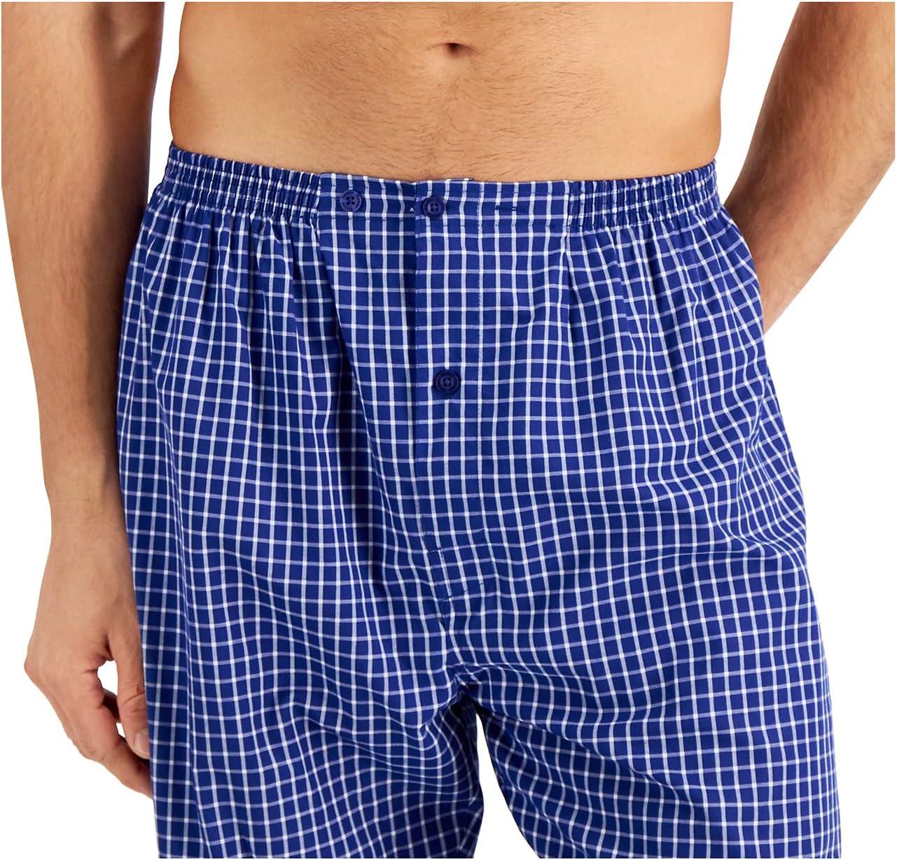 imageHanes Mens Long Sleeve Plain Weave Pajama SetBlue Checkered