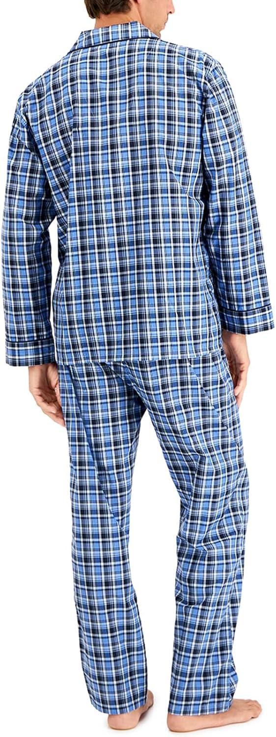 imageHanes Mens Long Sleeve Plain Weave Pajama SetBlue Green Plaid