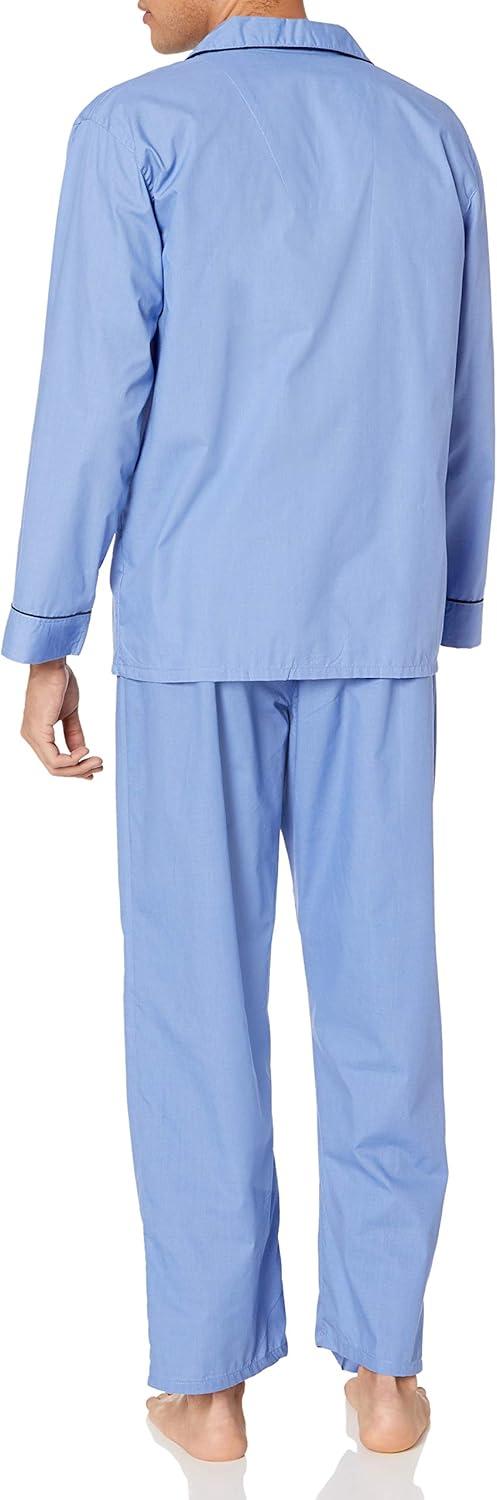 imageHanes Mens Long Sleeve Plain Weave Pajama SetBlue Solid
