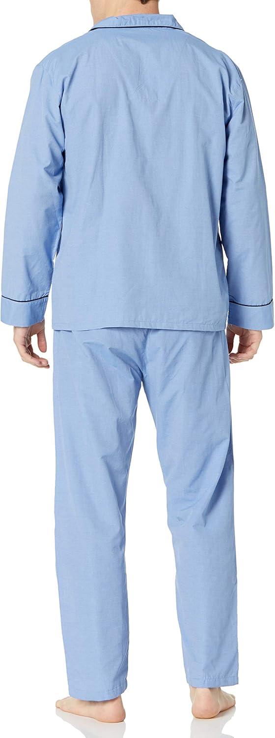 imageHanes Mens Long Sleeve Plain Weave Pajama SetBlue Solid