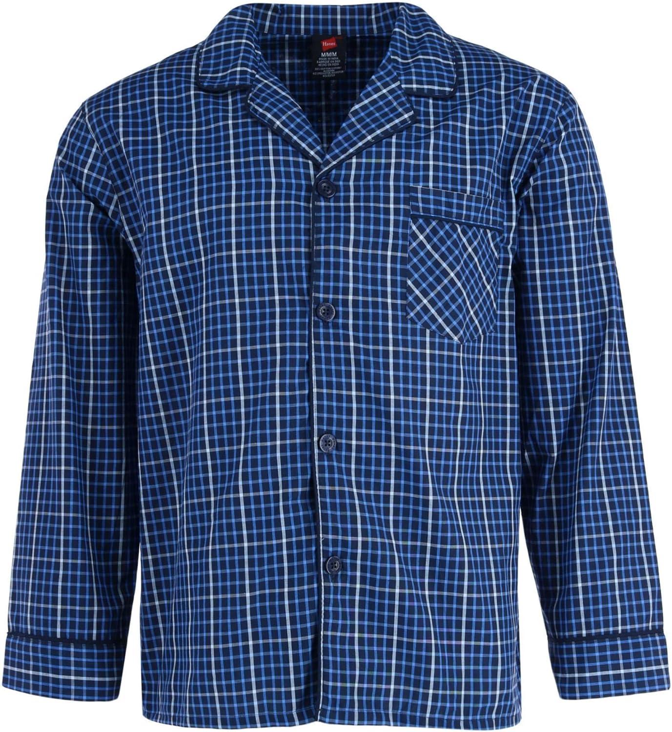 imageHanes Mens Long Sleeve Plain Weave Pajama SetNavy