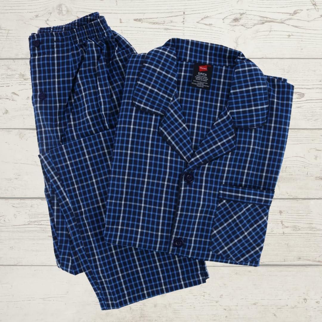 imageHanes Mens Long Sleeve Plain Weave Pajama SetNavy