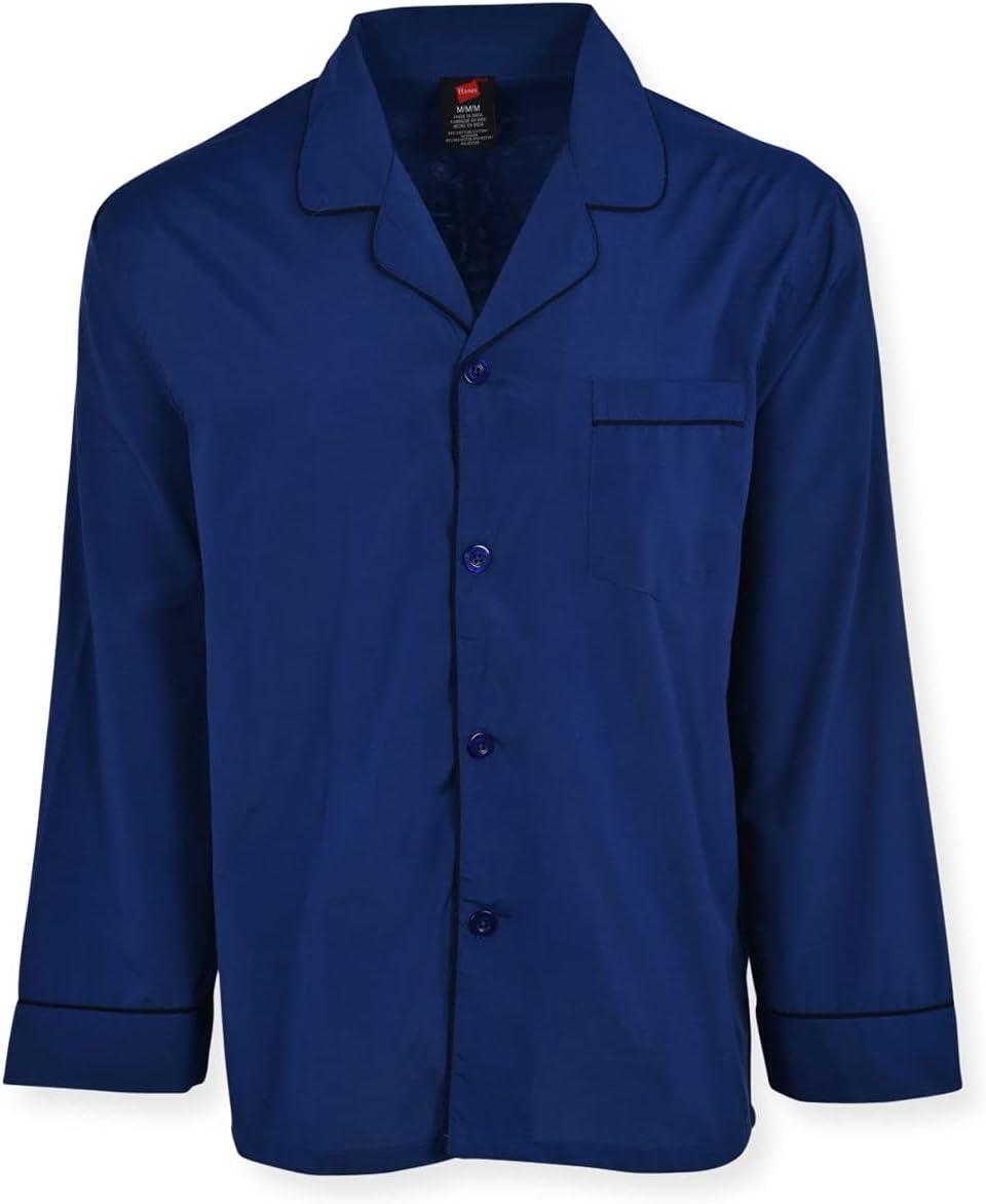 imageHanes Mens Long Sleeve Plain Weave Pajama SetNavy Heather